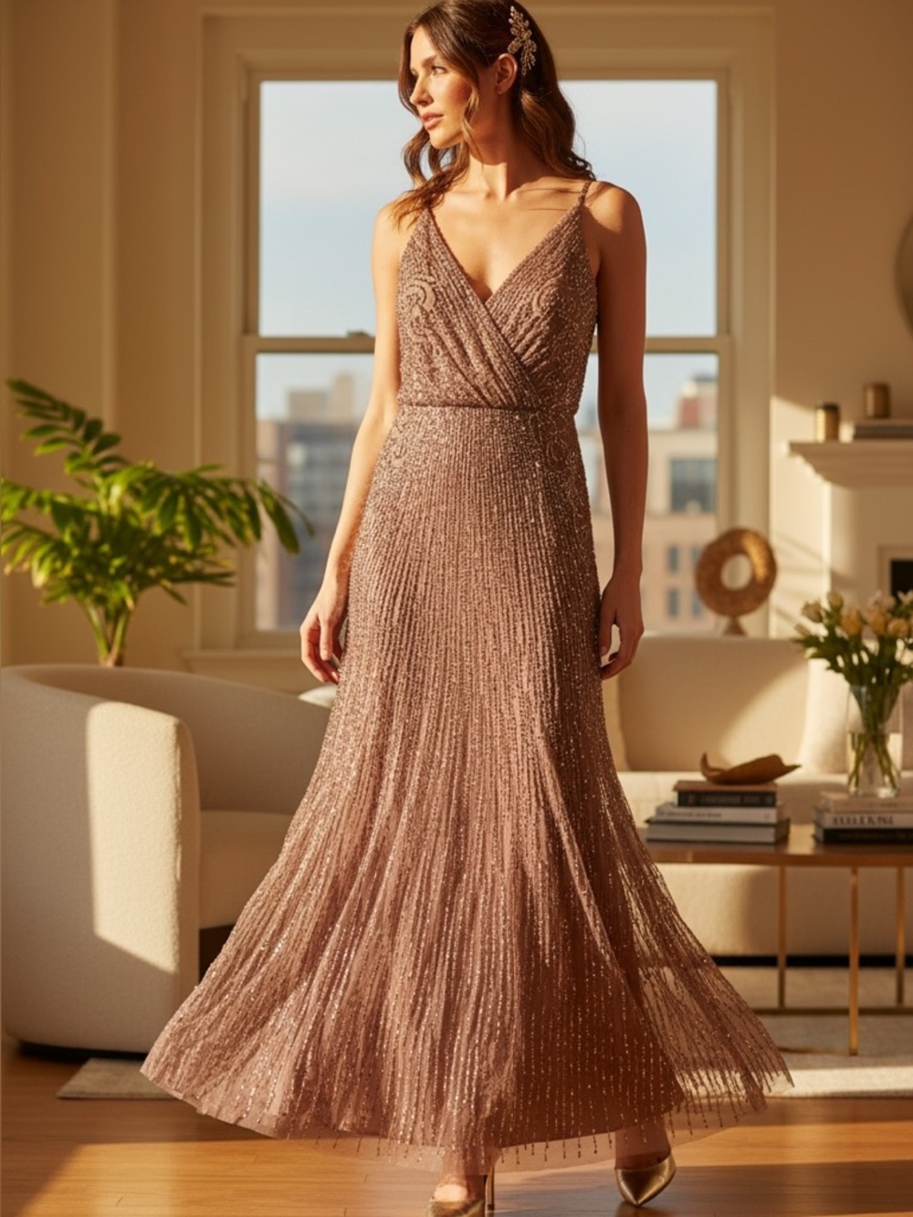 Aidan Mattox Double V-Neck Beaded Gown prom dress